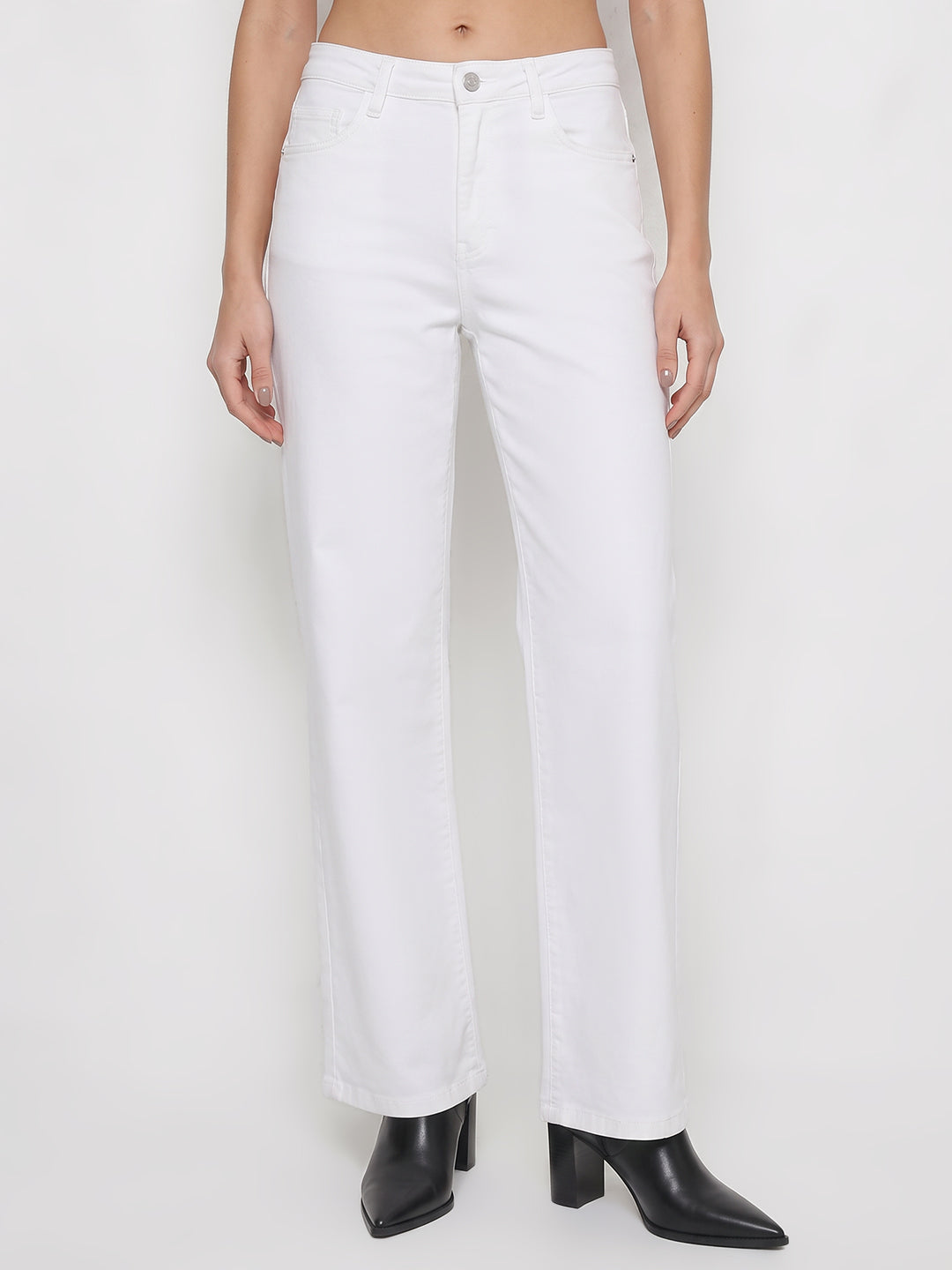 Women White High-Rise Wide Leg Jeans