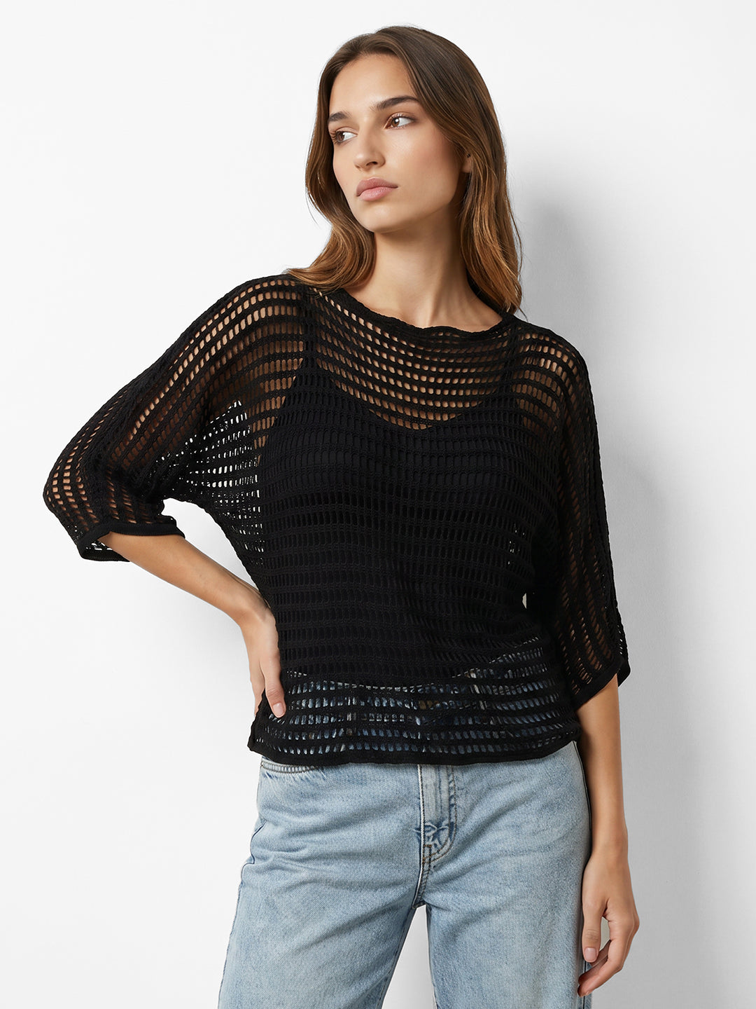 Women Black Batsleeve Top