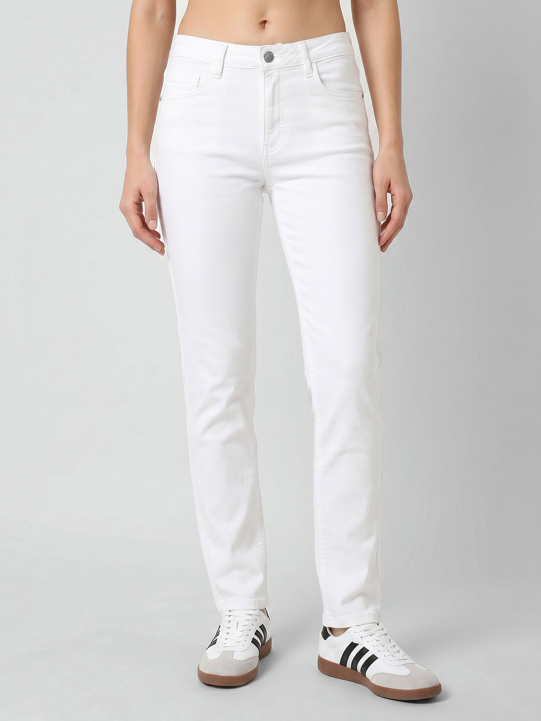 Women White High-Rise Slim Straight Fit Jeans