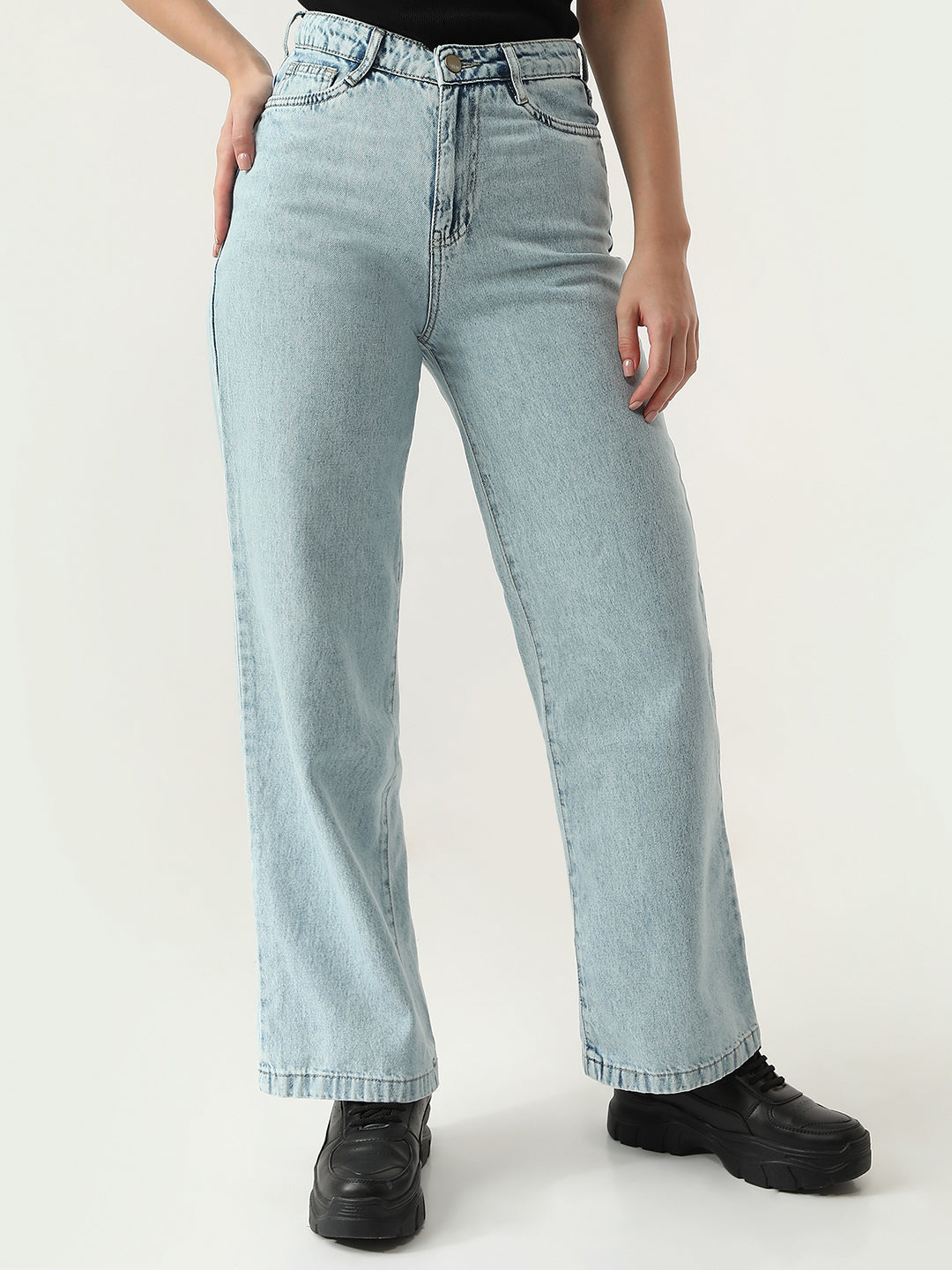 Women Light Blue High-Rise Wide Leg Jeans