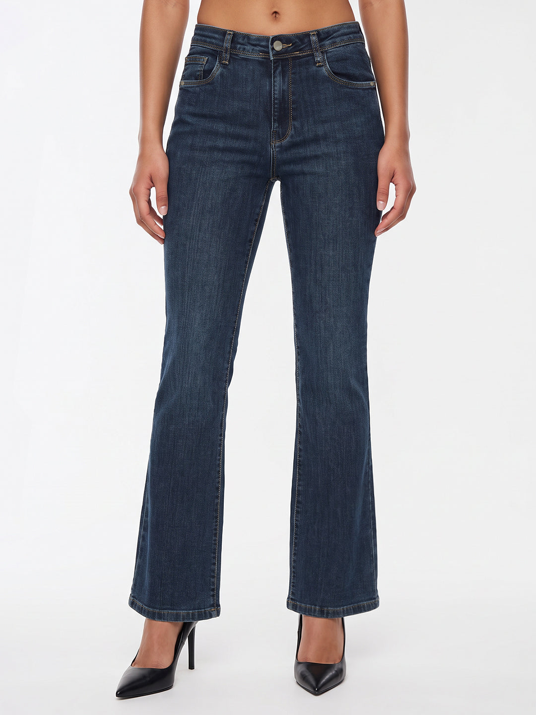 Dark Blue High-Rise Flare Jeans