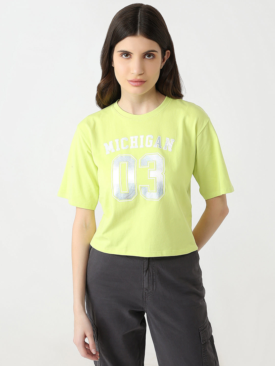 Women Graphic Crop Slim Fit Tees