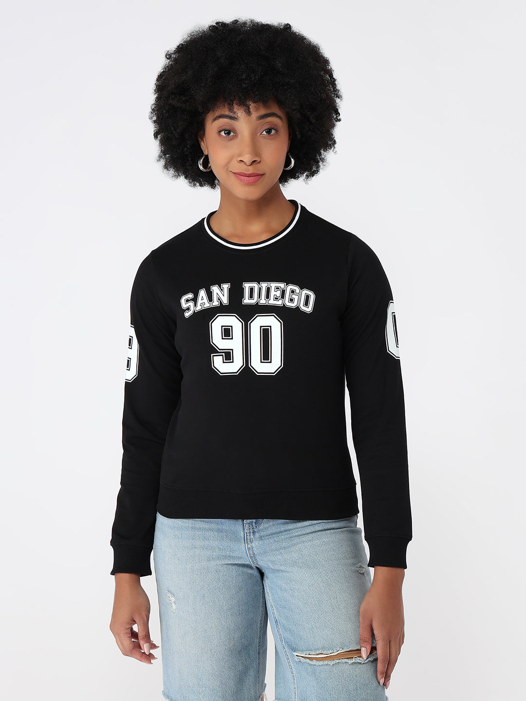 Women Black Slim Fit Sweatshirt