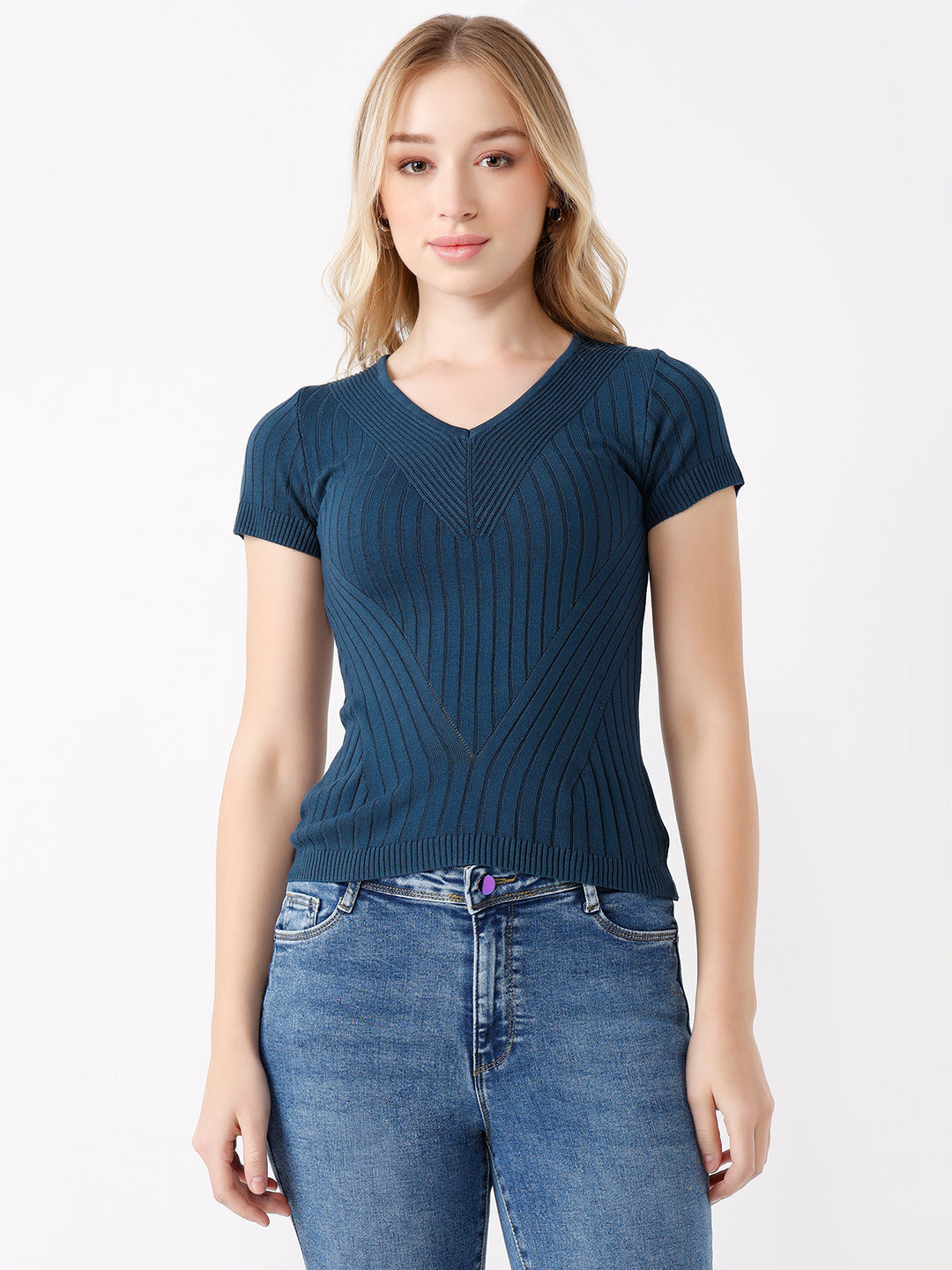 Women Ribbed Flat Knit Top
