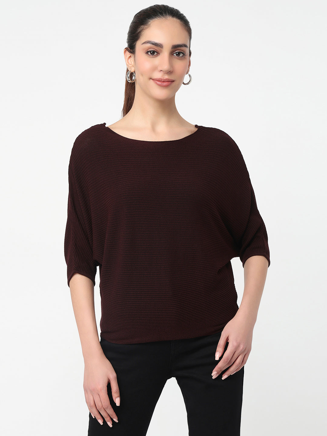 Women Wine Batsleeve Top