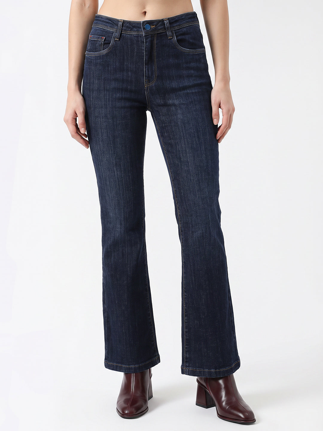 Women Dark Blue High-Rise Flare Jeans