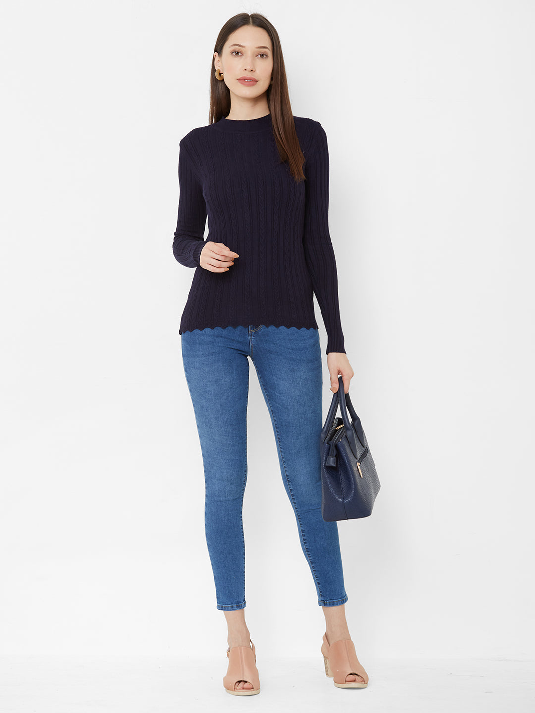 Women Navy Slim Fit Sweater