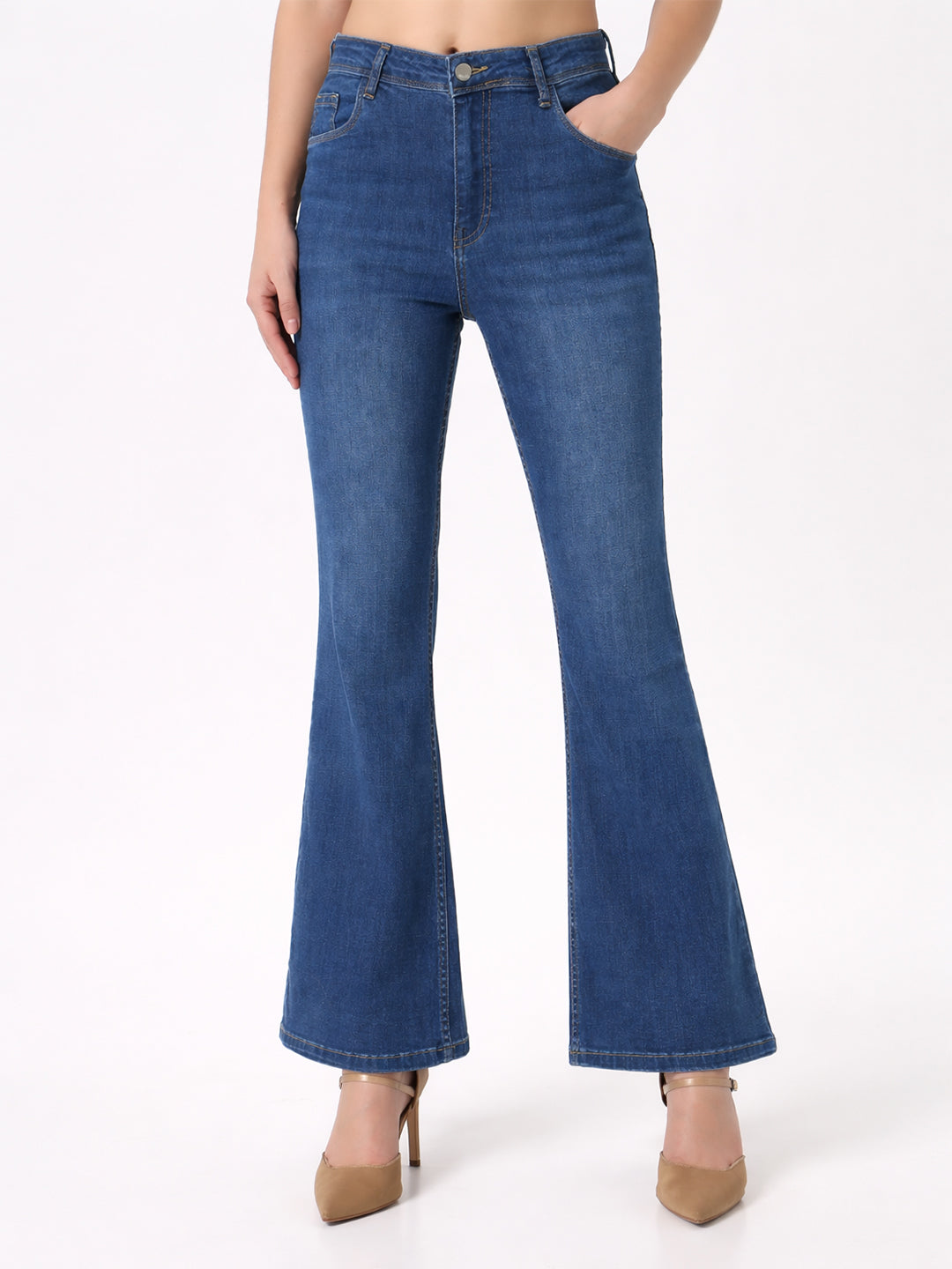 Women Dark Blue High-Rise Flare Jeans