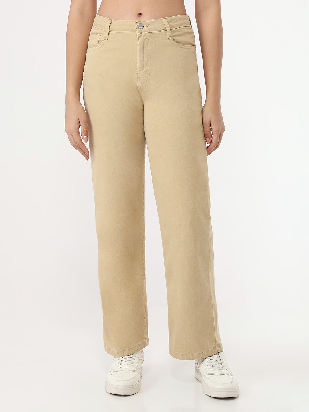 Women Oatmilk High-Rise Straight Fit Jeans