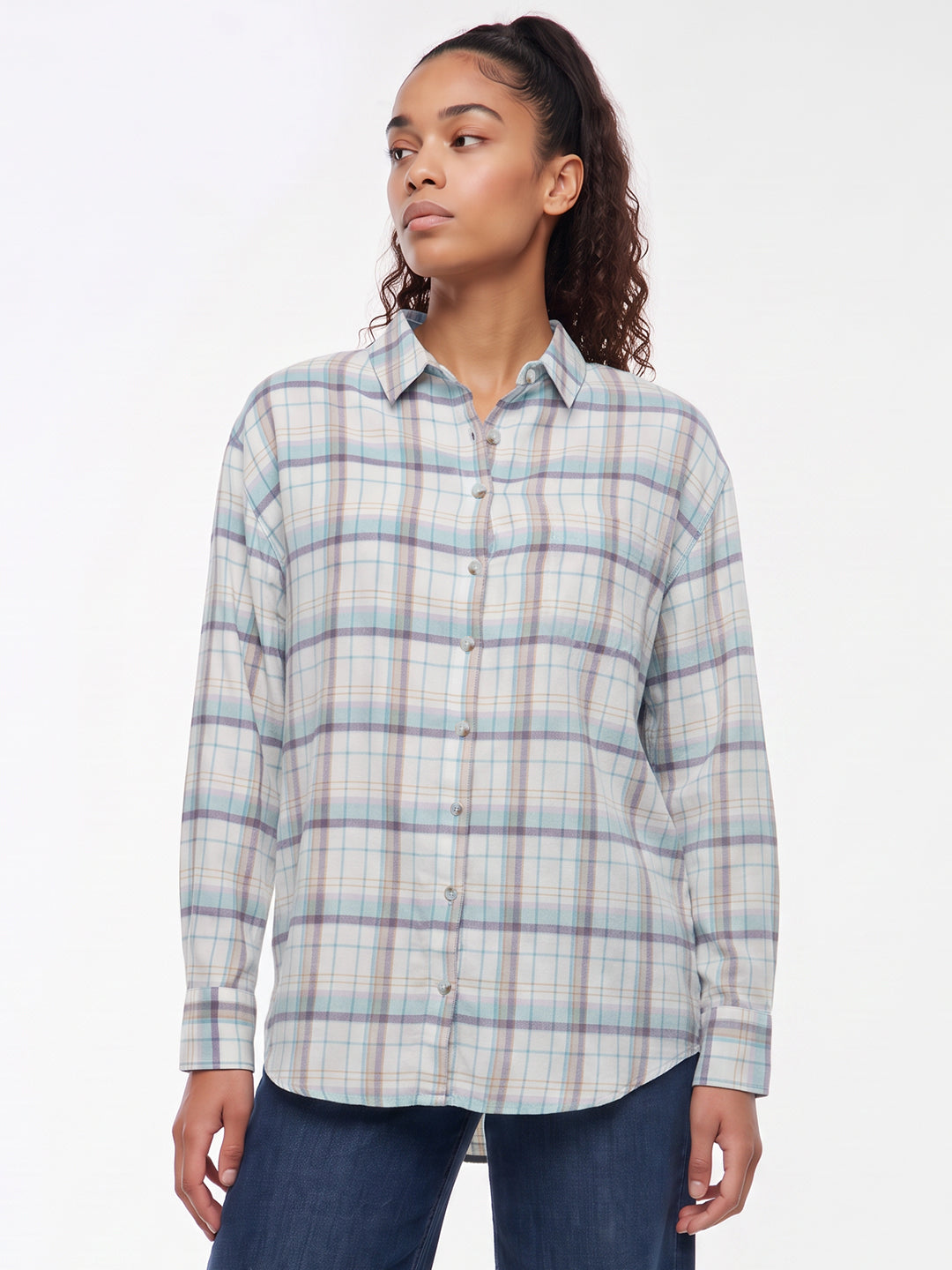 White/Blue Checks Oversized Shirt