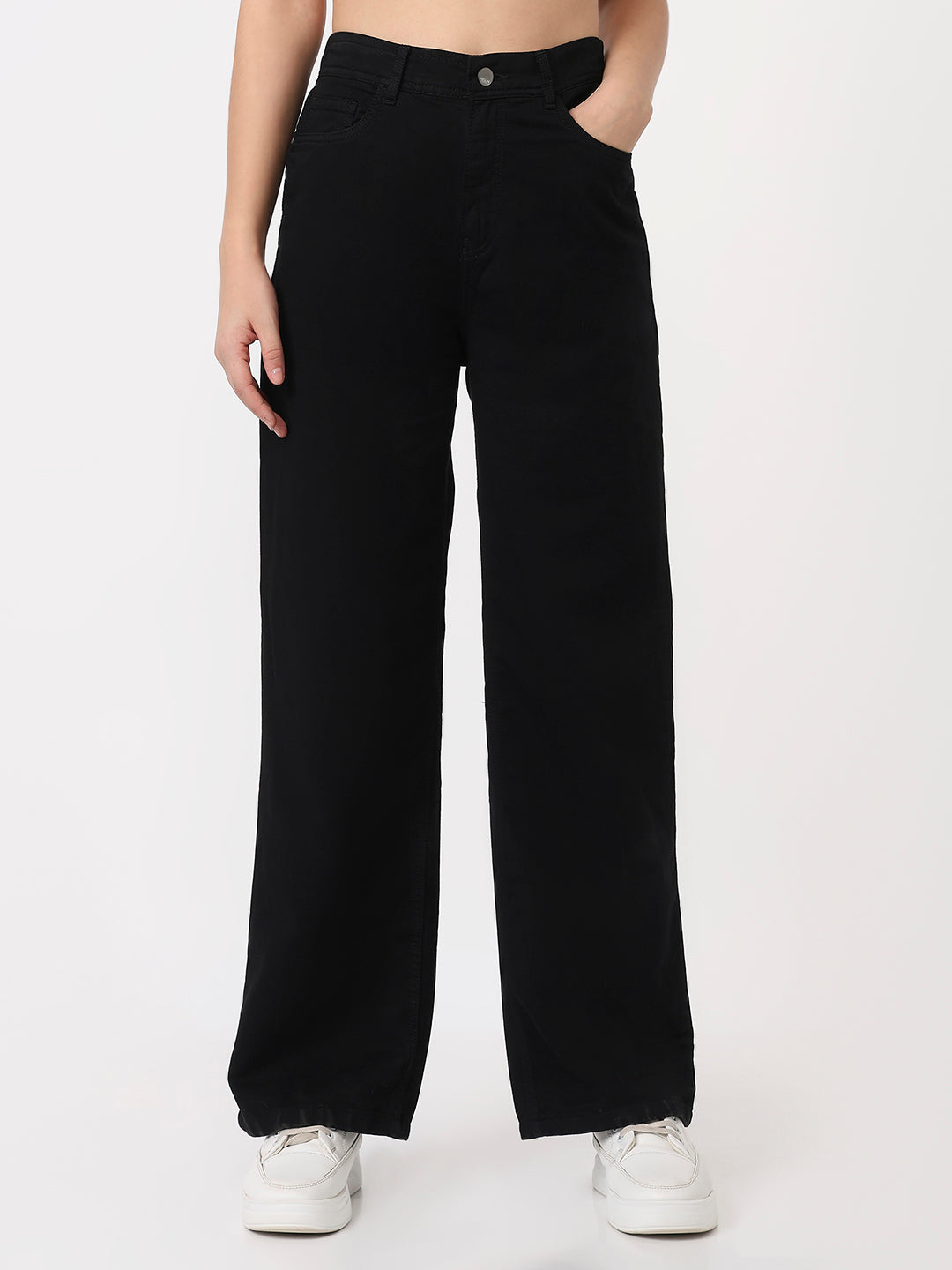 Women Black High-Rise Wide Leg Jeans