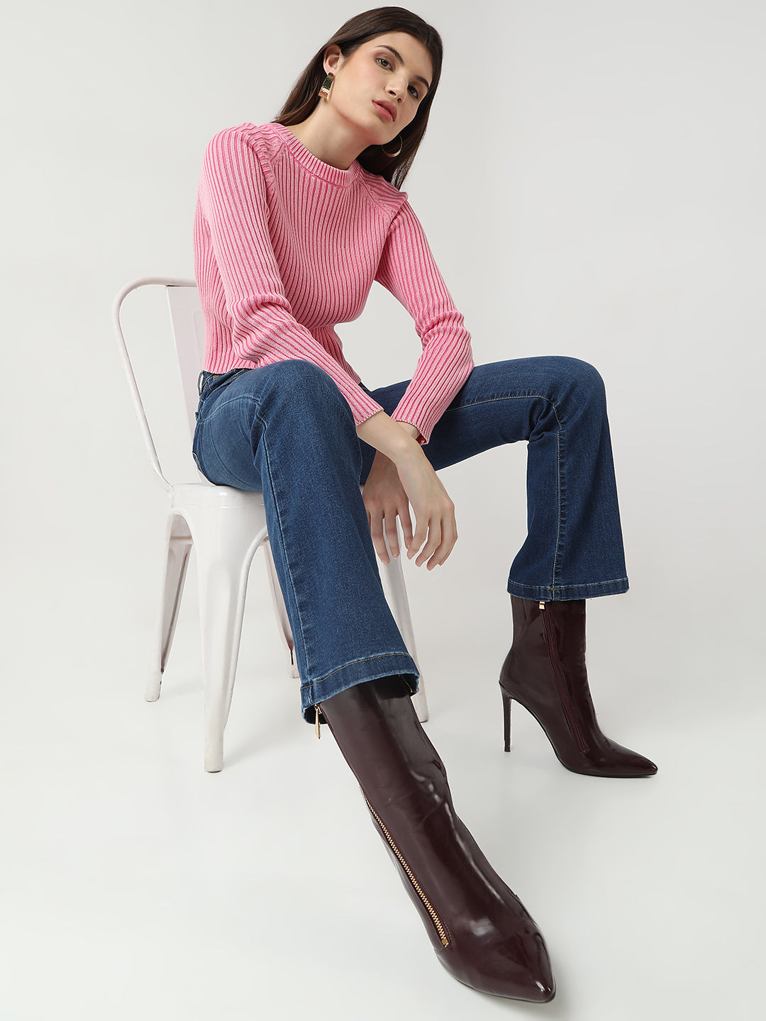 Women Dark Blue High-Rise Flare Jeans