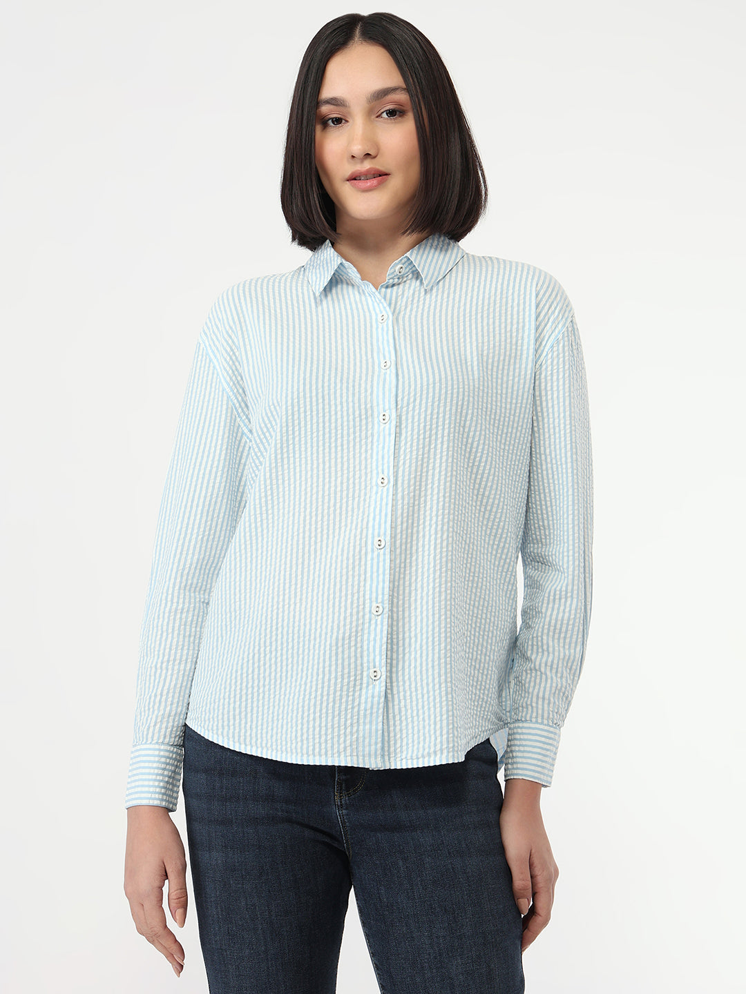 Women Sky/White Oversize Shirt