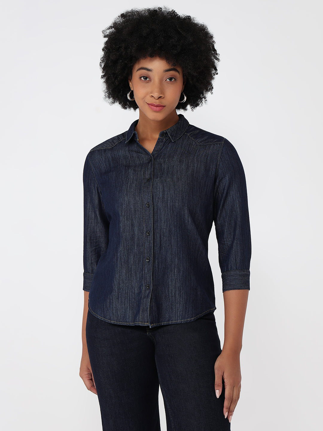 Women Dark Blue Slim Fit Shirt