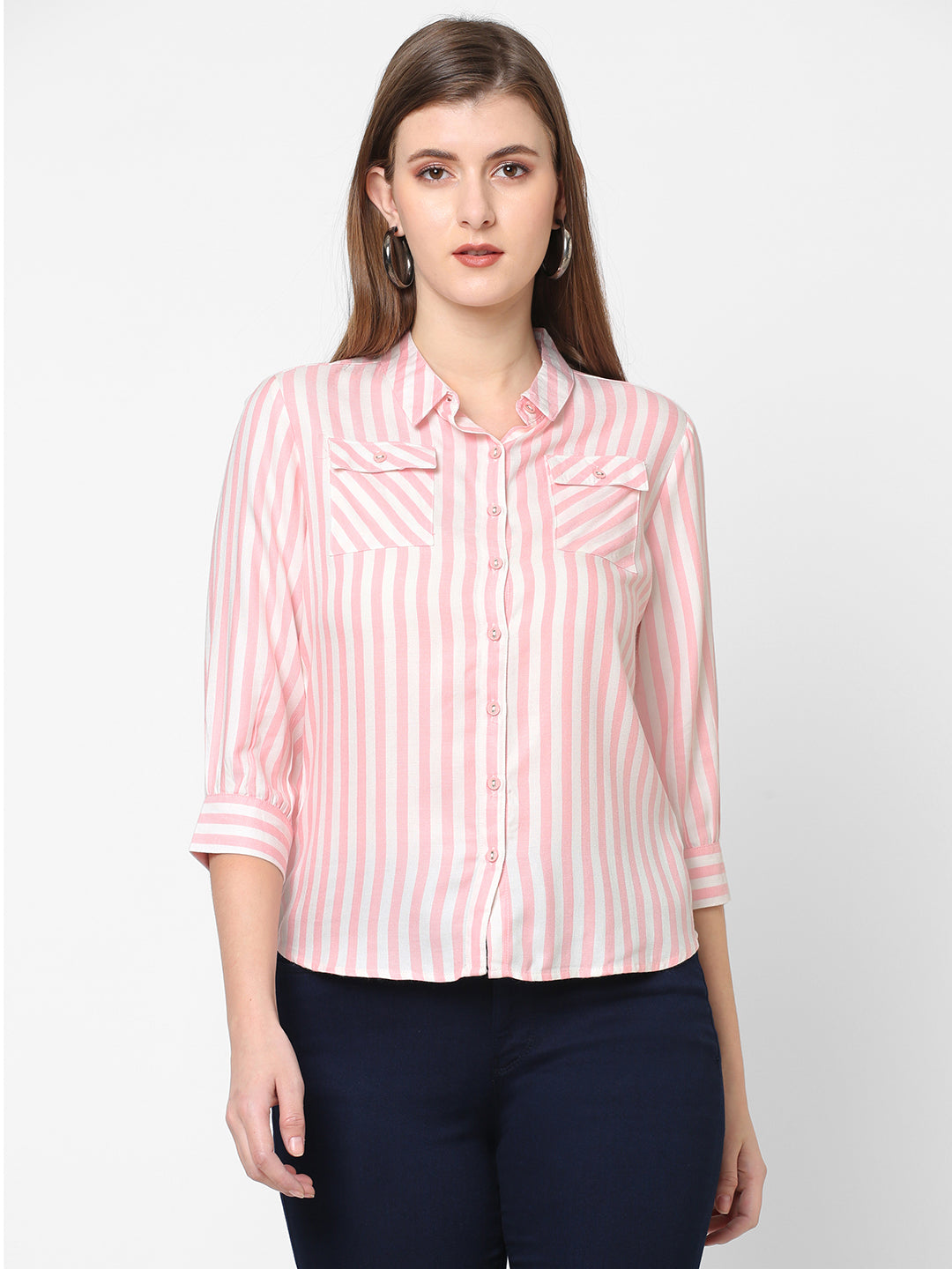 Women Peach/White Stripe Shirt