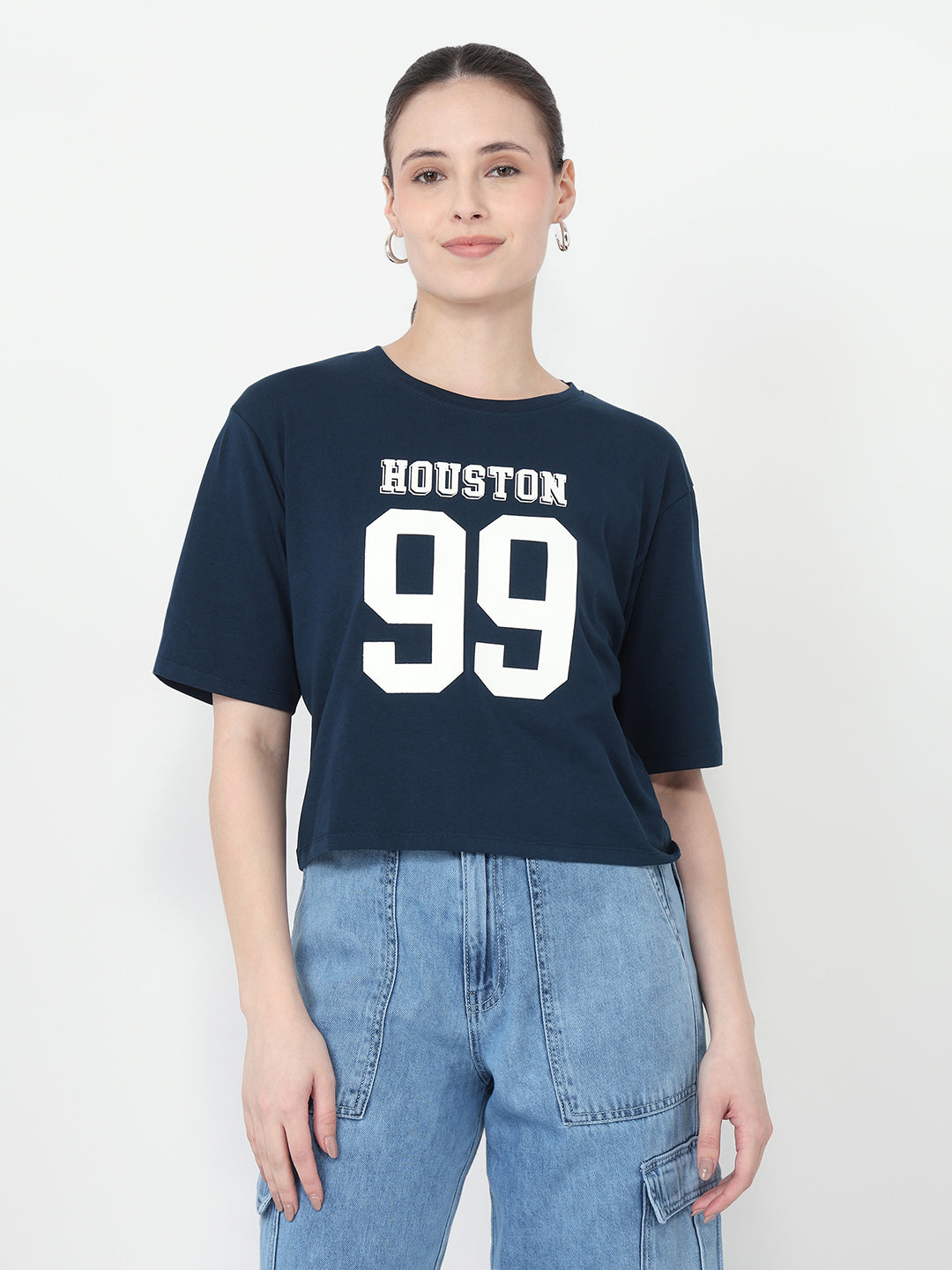Women Graphic Crop Slim Fit Tees