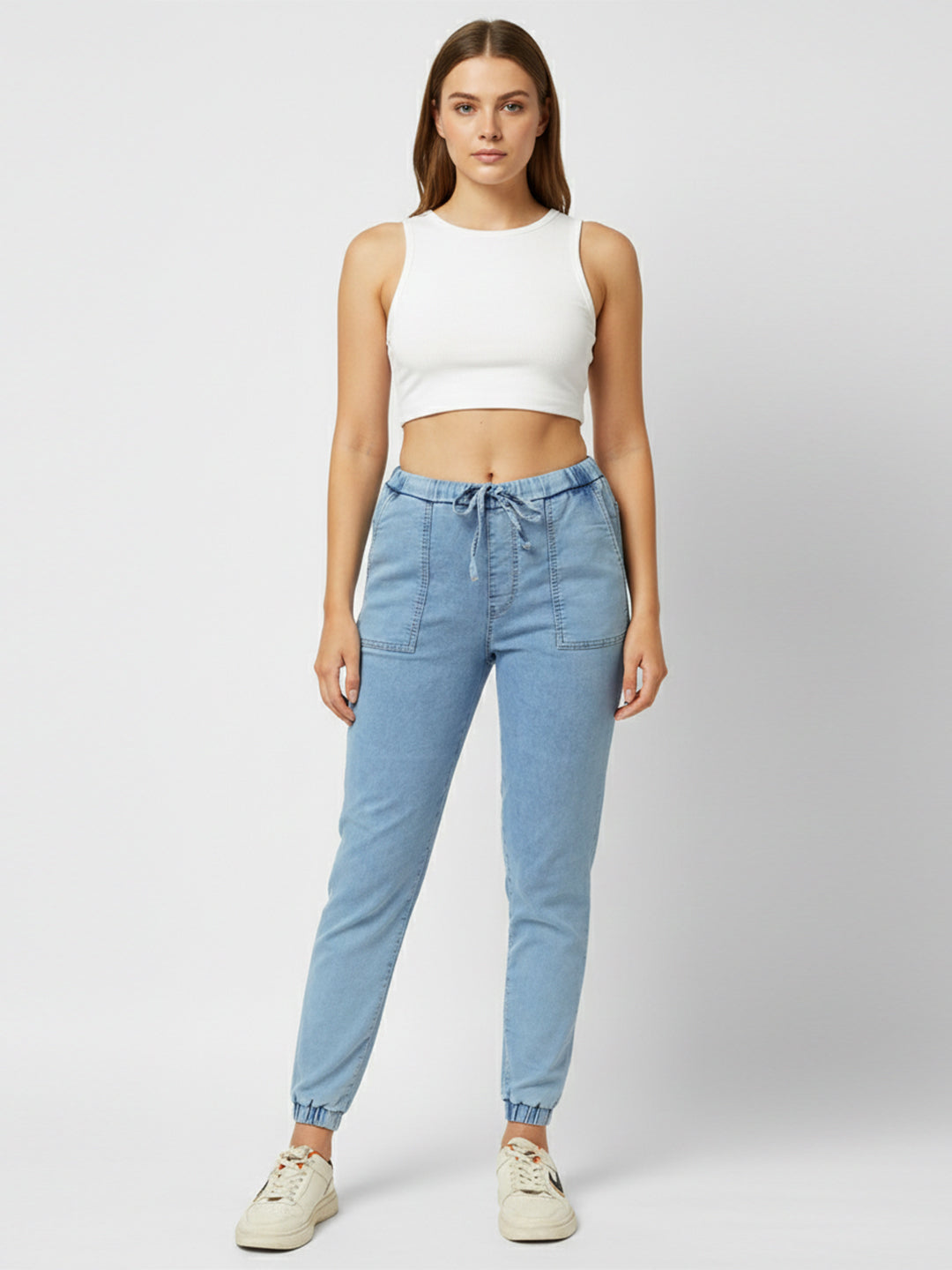 Women Light Blue Denim Joggers