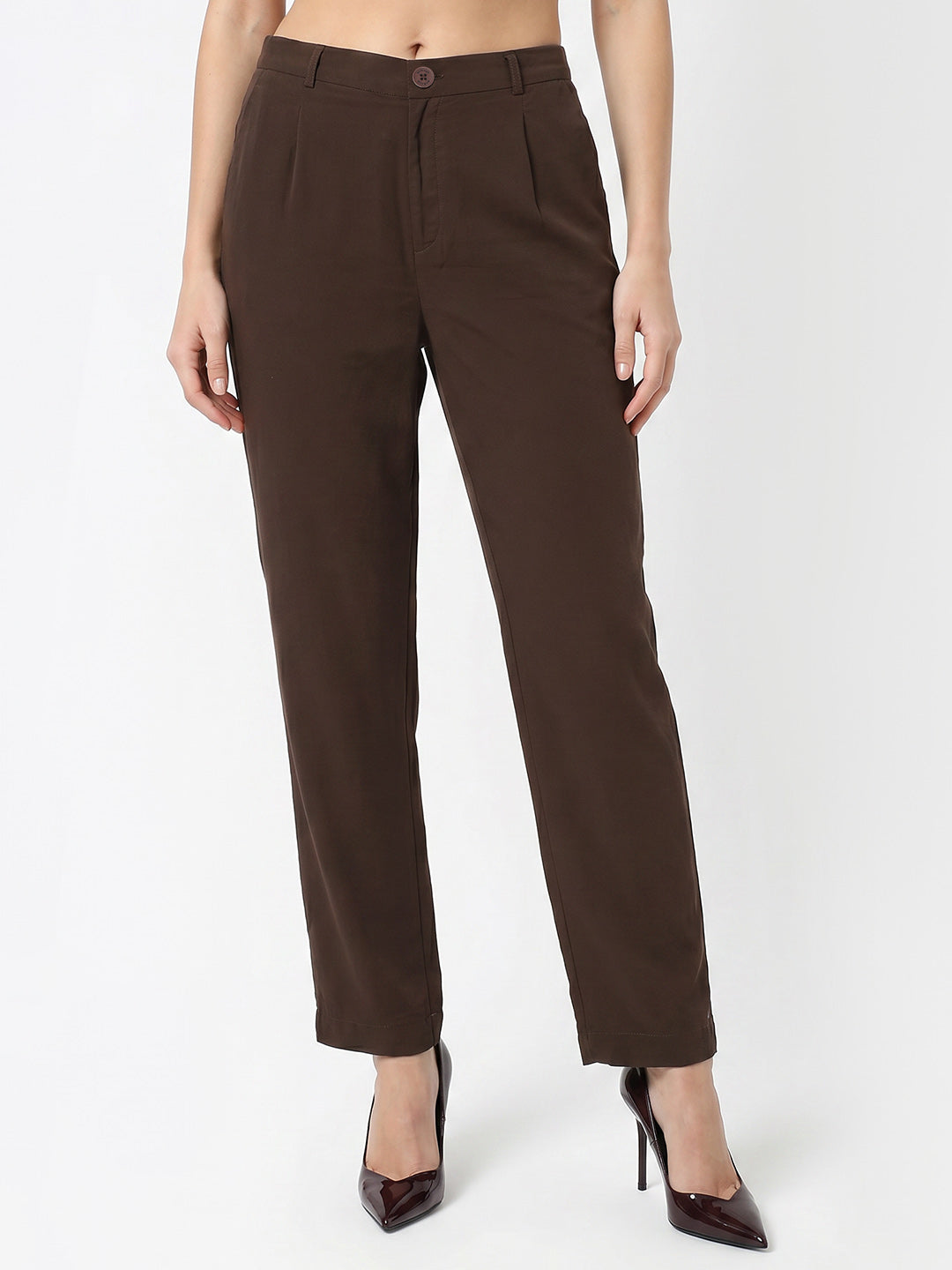Women Brown High-Rise Straight Fit Jeans