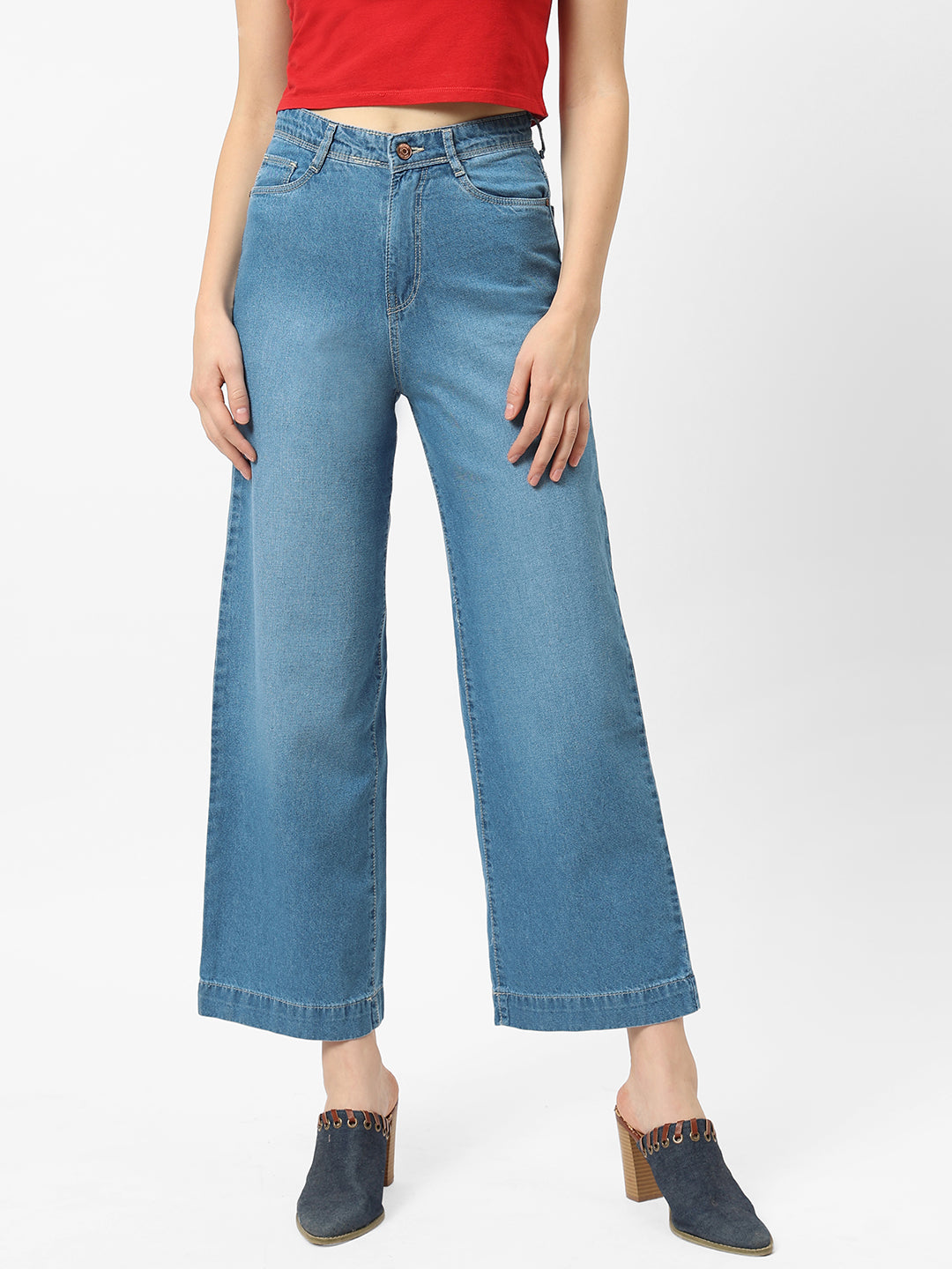 Women Blue High-Rise Wide Leg Jeans