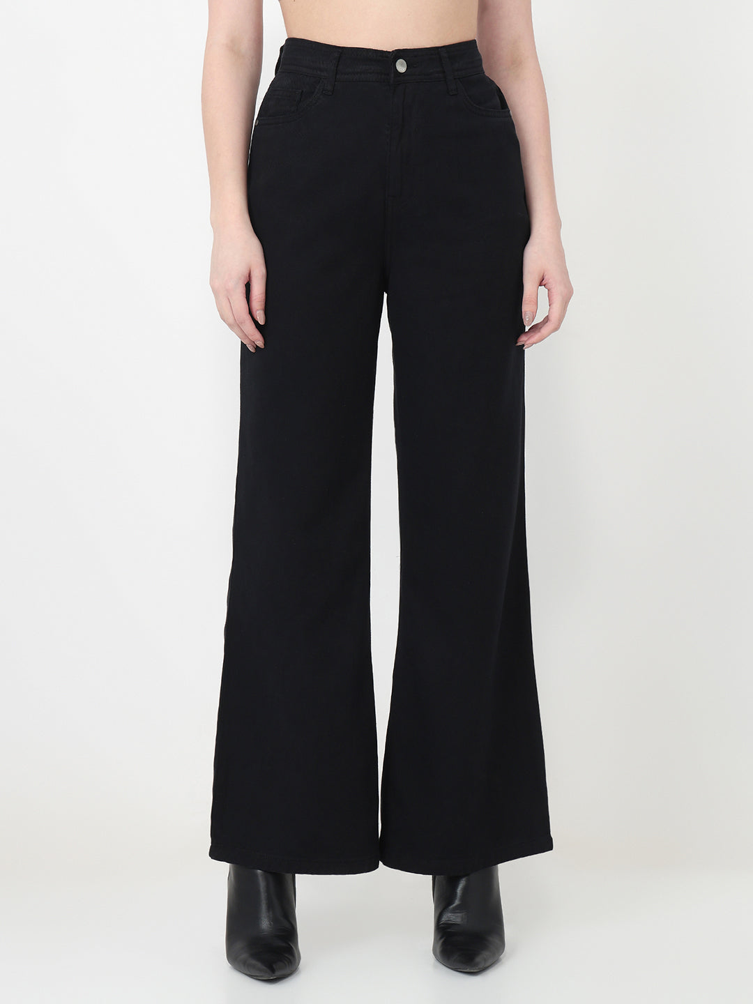 Women Black High-Rise Super Wide Leg Jeans