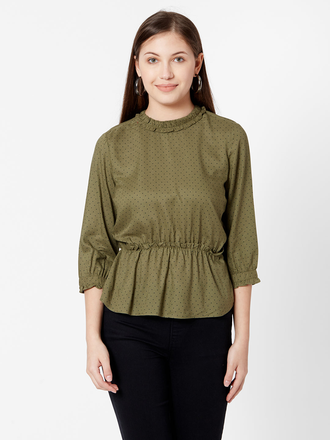 Women Olive Polka Dot Top
