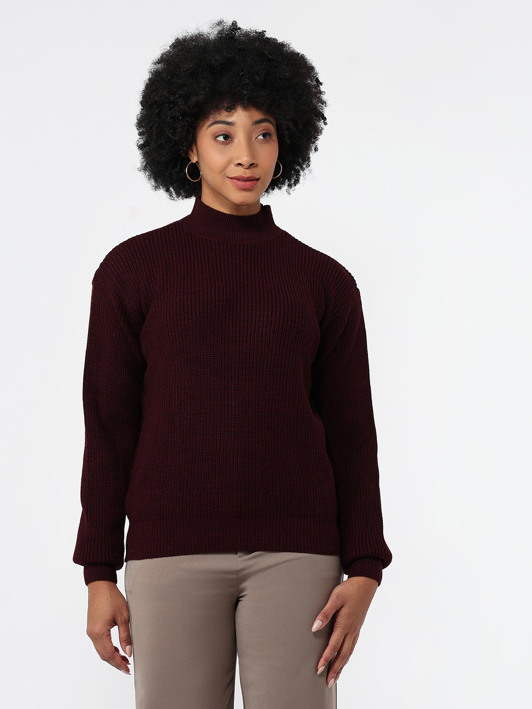 Women Maroon Slim Fit Sweater