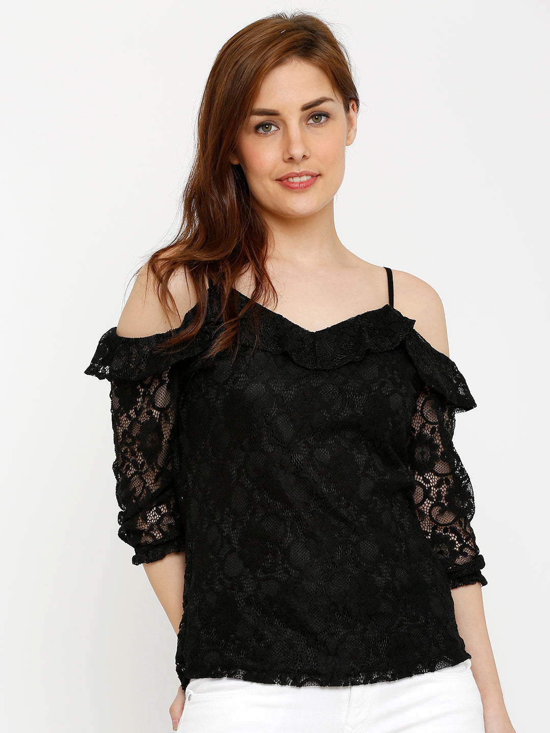 Women Black Lace Top