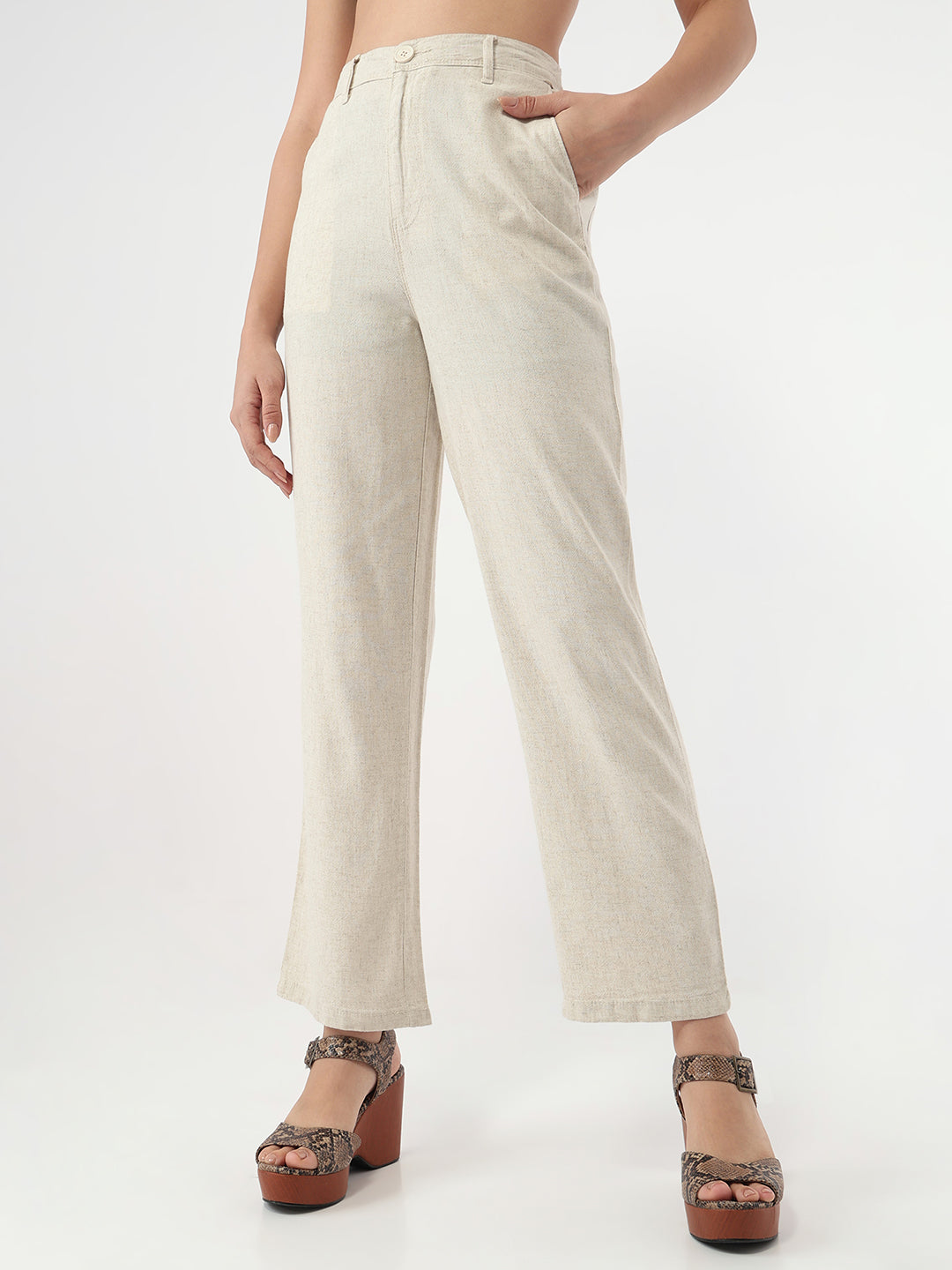 Women Light Natural Loose Straight Pants