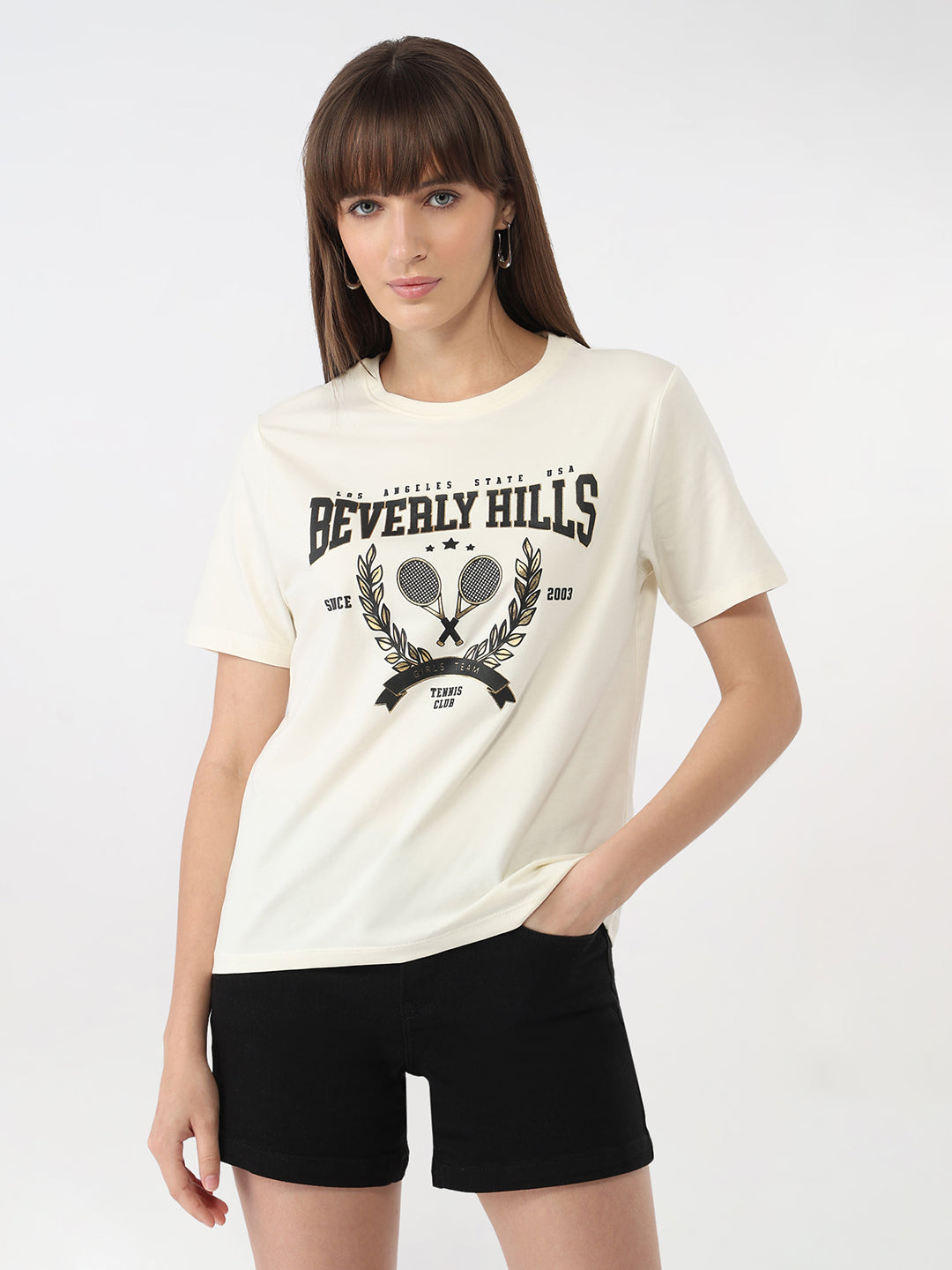 Women Ivory Slim Graphic T-Shirt
