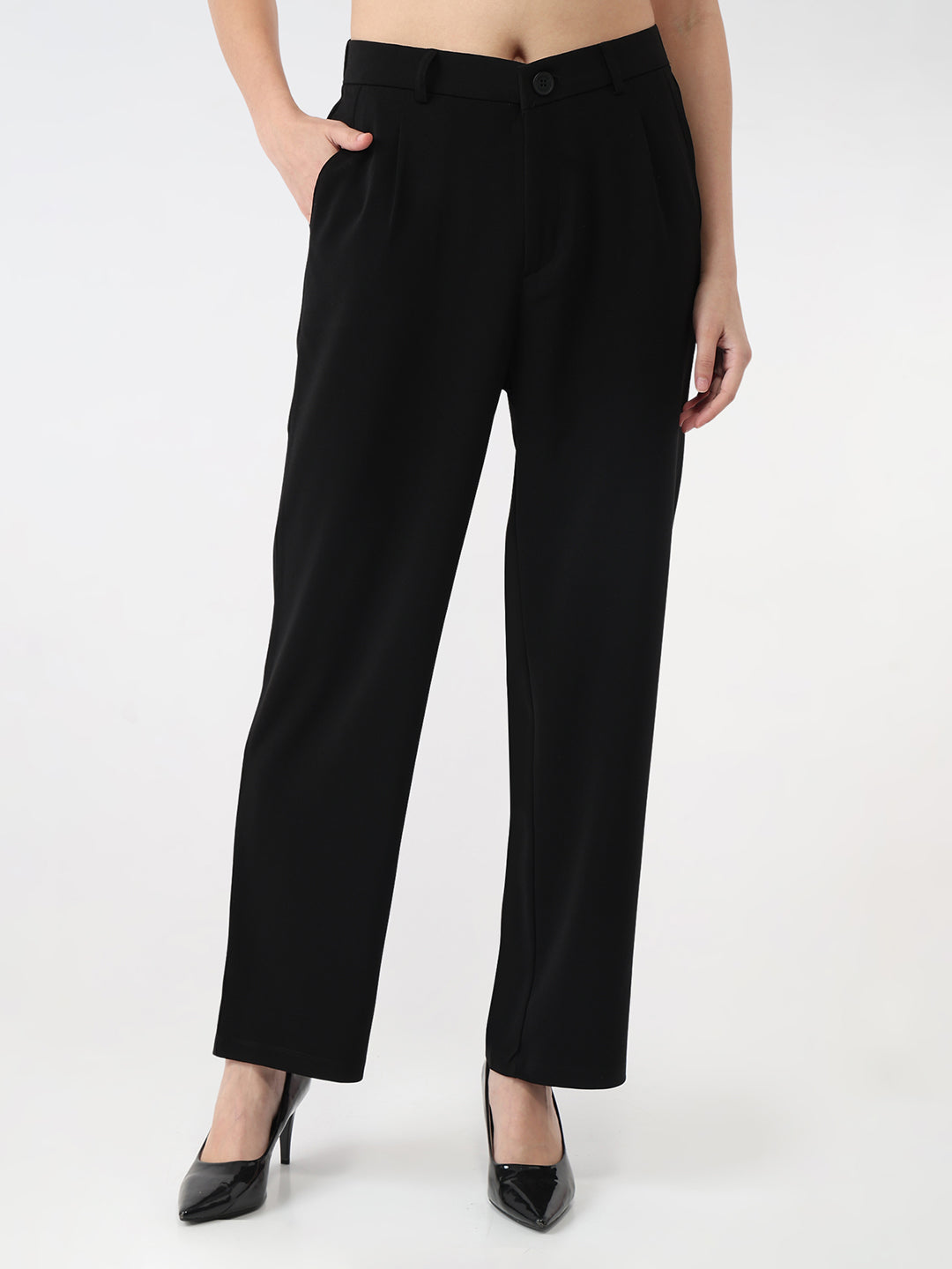 Women Black Loose Straight Fit Korean Pants