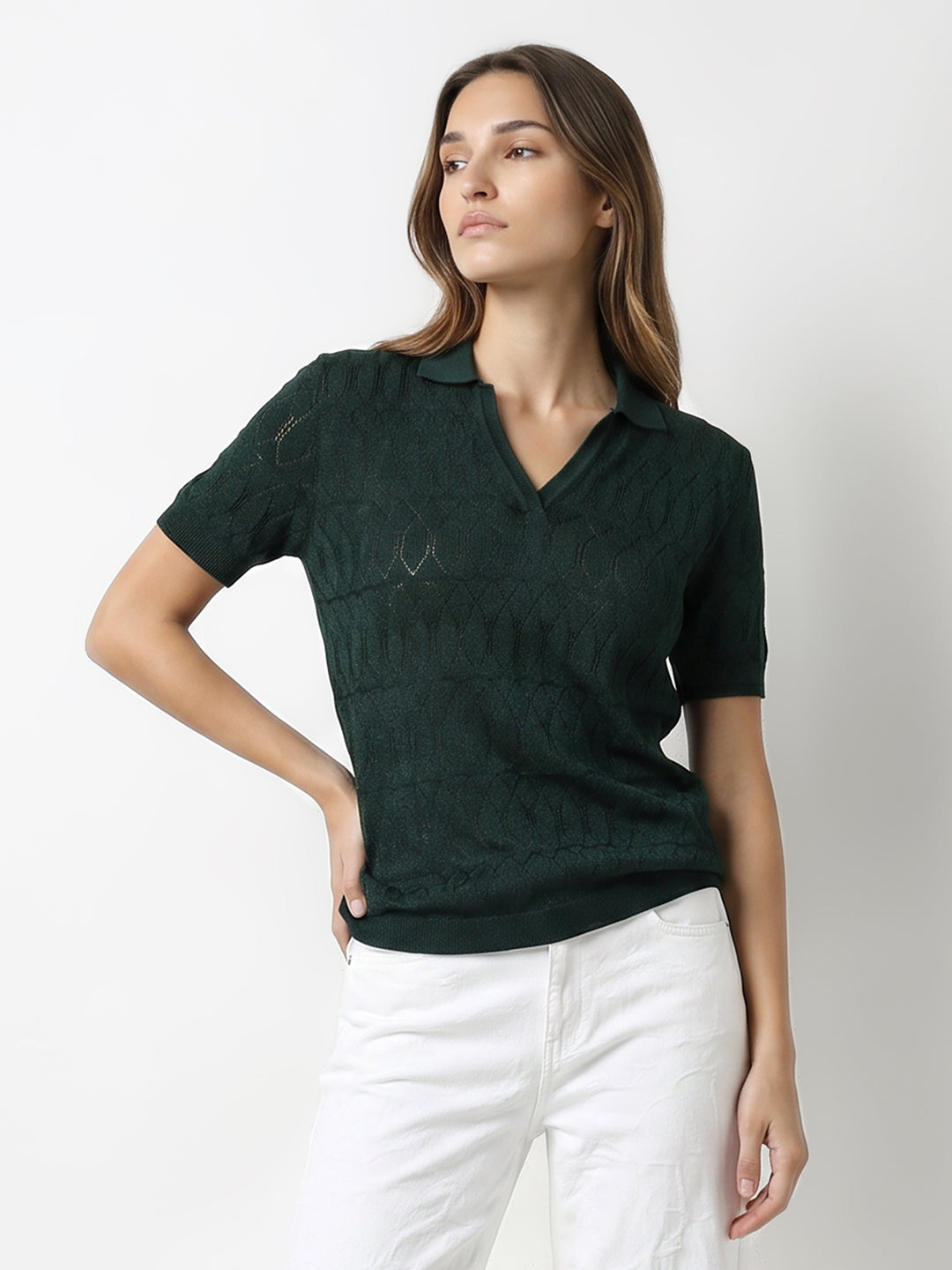 Women Bottle Green Ponitelle Top