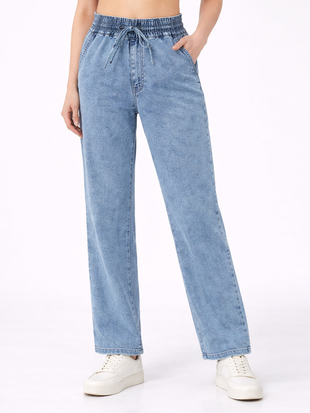 Women Blue Mid-Rise Denim Joggers