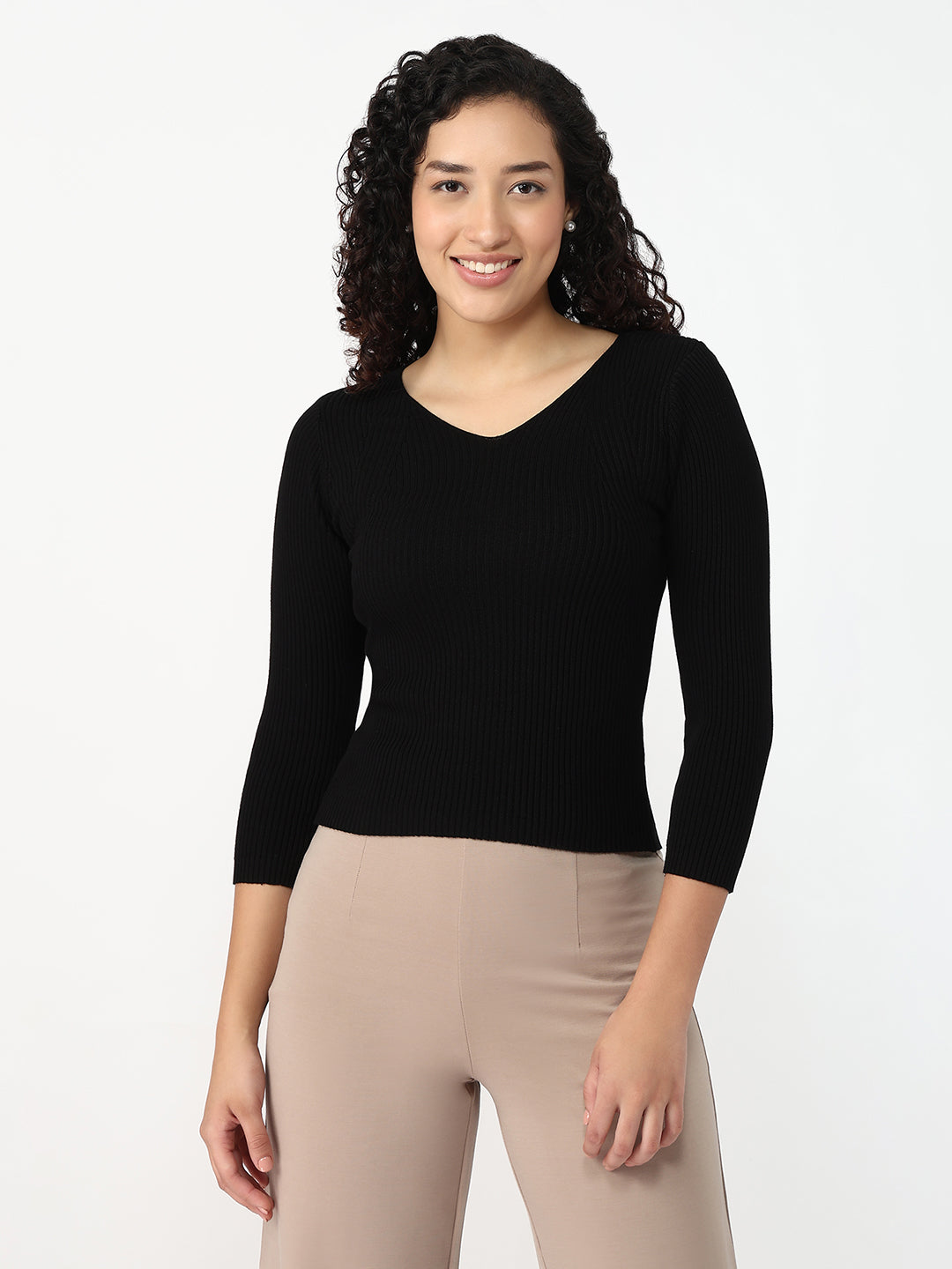 Women Black Slim Fit Flat Knit