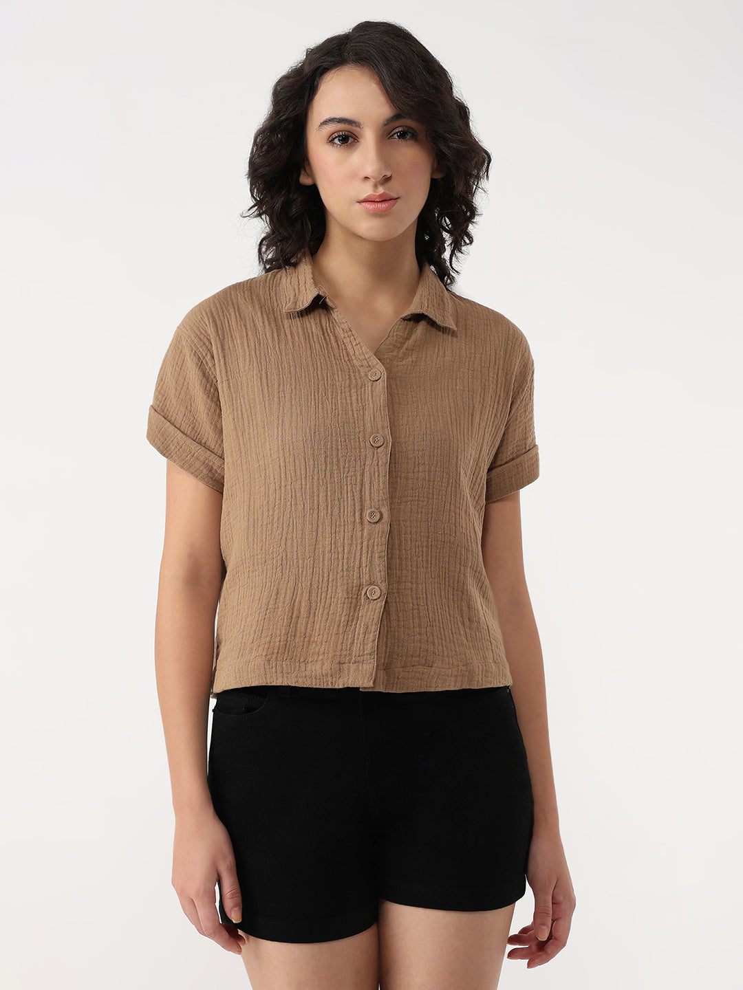 Women Brown Crop Shirt