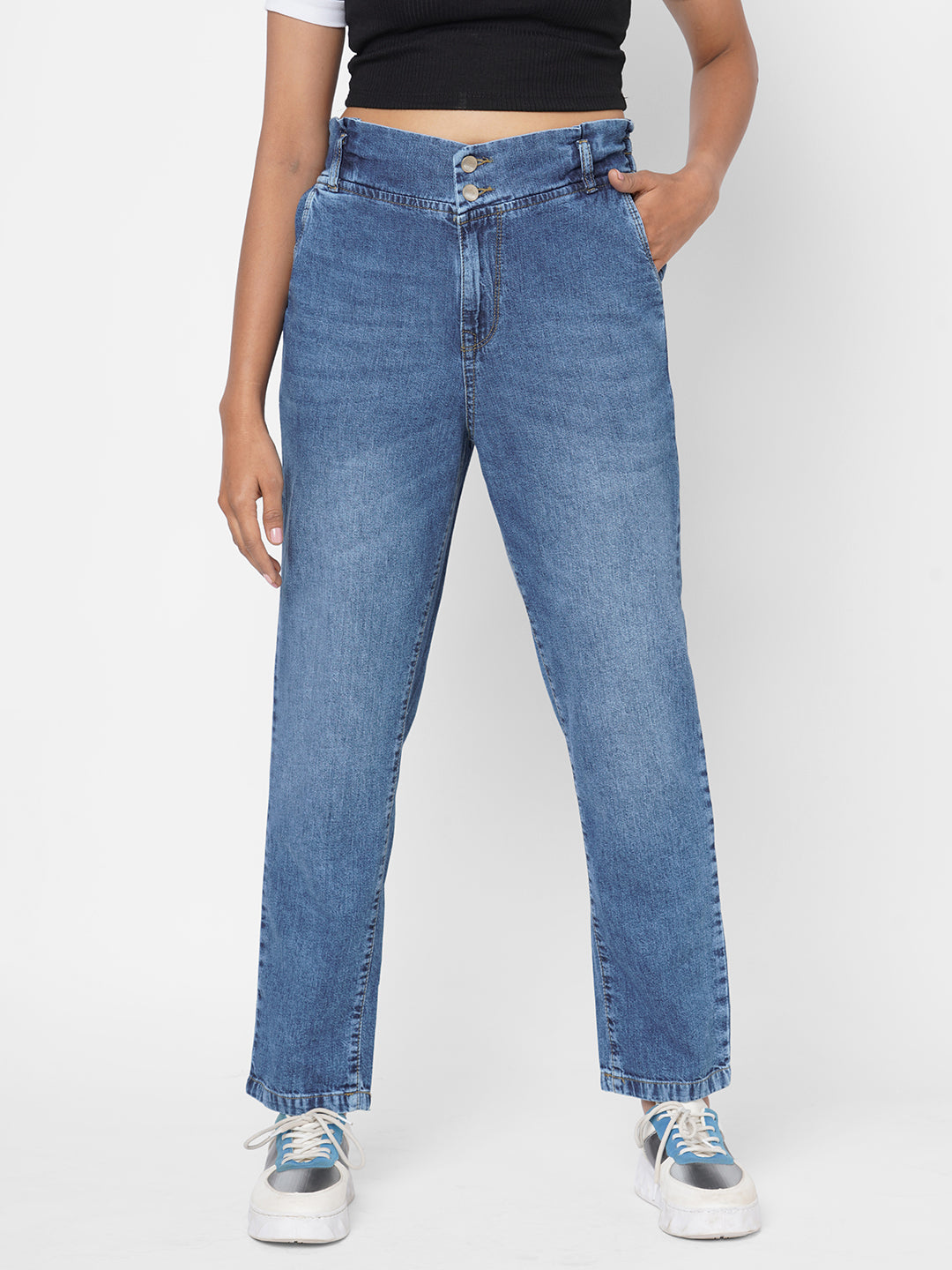 Women Blue High-Rise Baggy Jeans