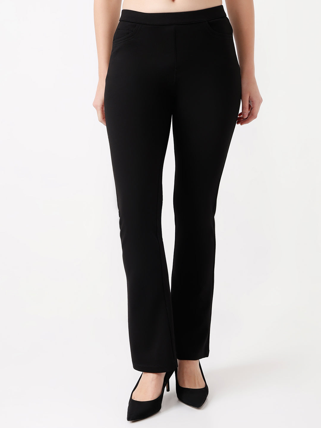 Women High-Rise Mini Flared Treggings