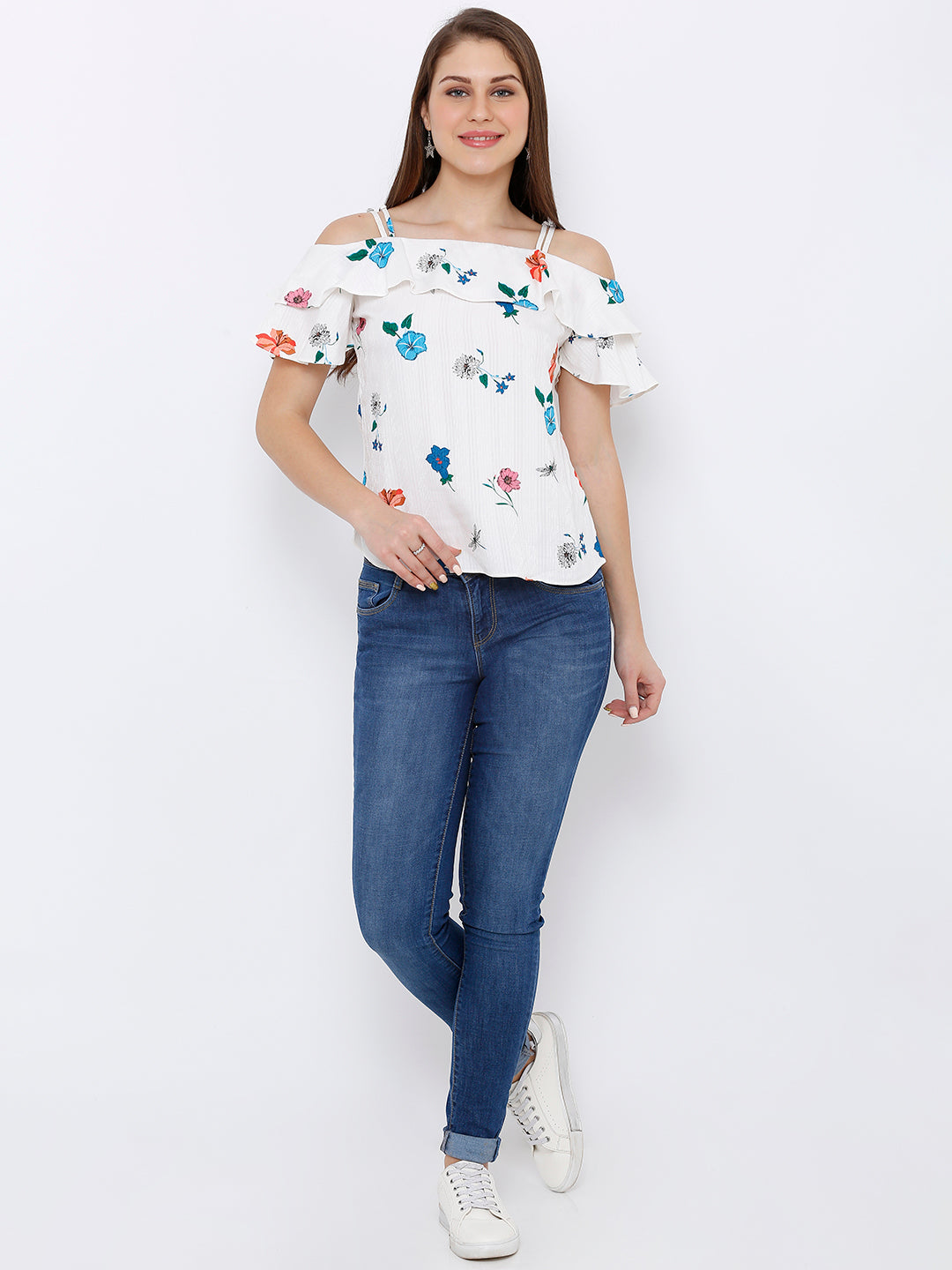 Women Off White Off Shoulder Top