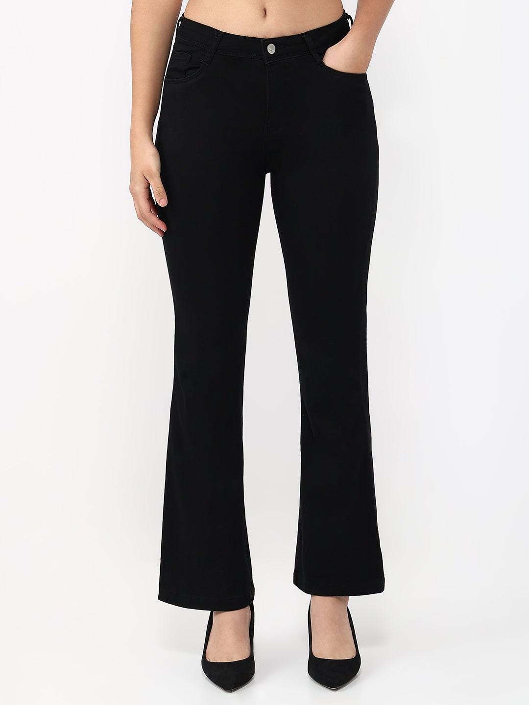 Women Black High-Rise Flare Jeans