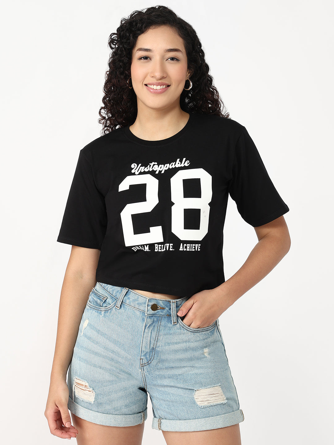 Women Black Slim Fit Graphic T-Shirt