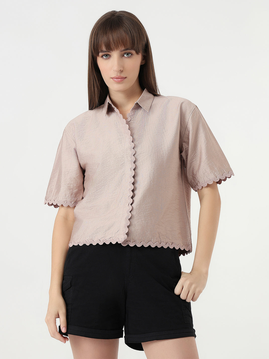Women Gray Daze Slim Fit Crop Shirt