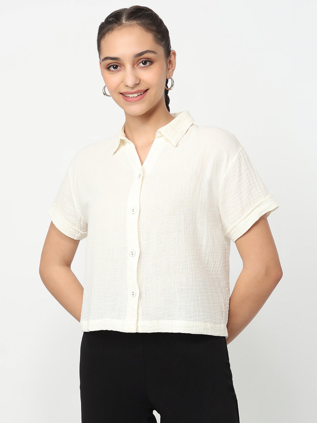 Women Ivory Crop Shirt