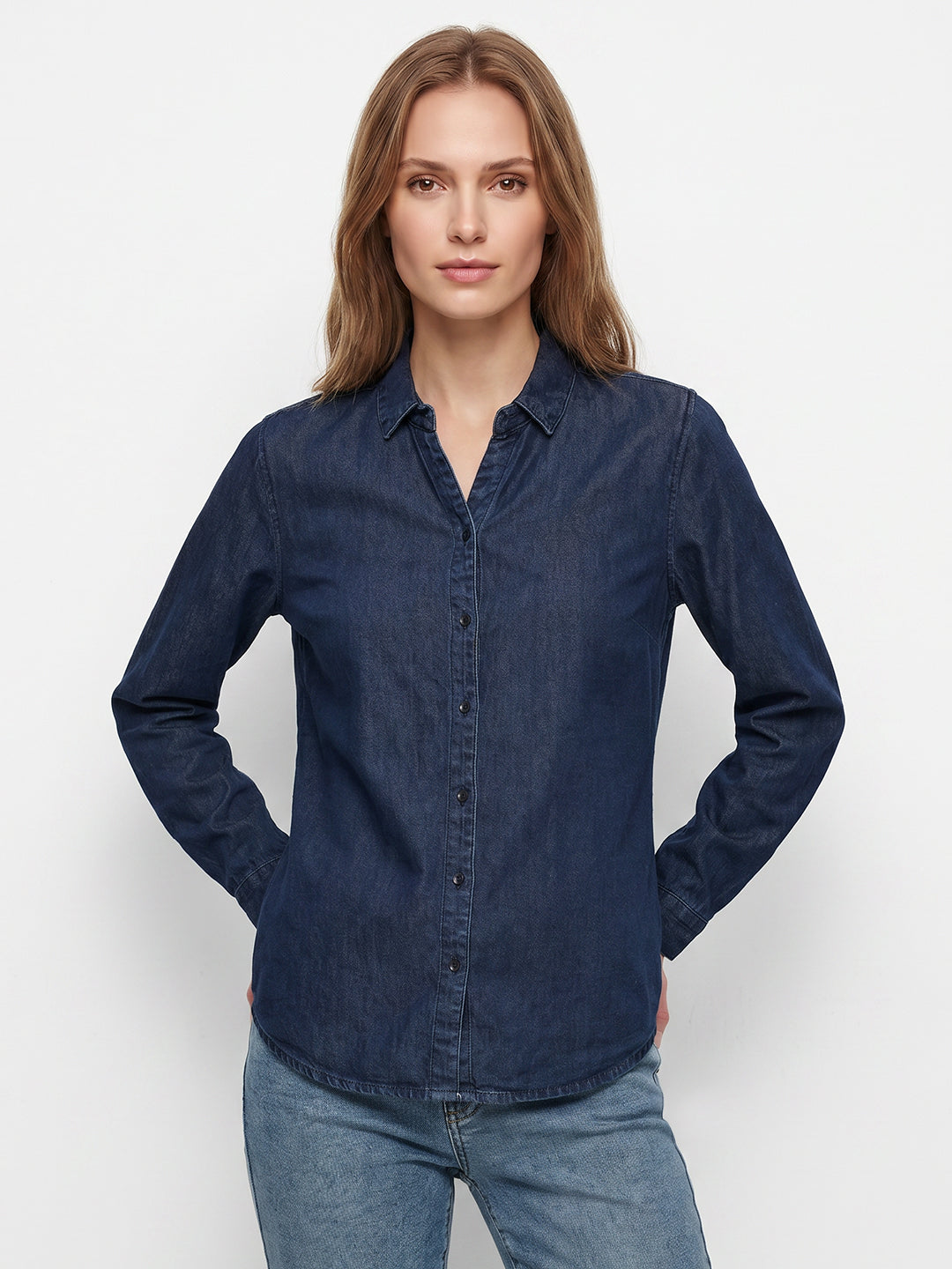 Women Dark Blue Denim Shirt