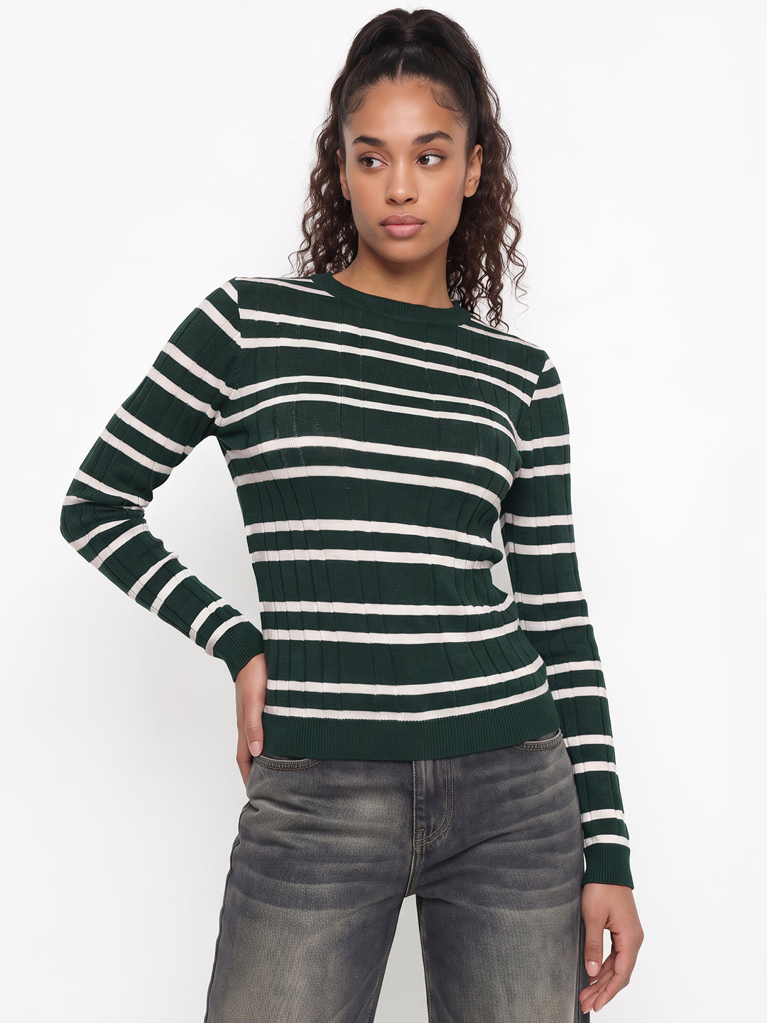 Bottle Green/Ivory Flat Knit
