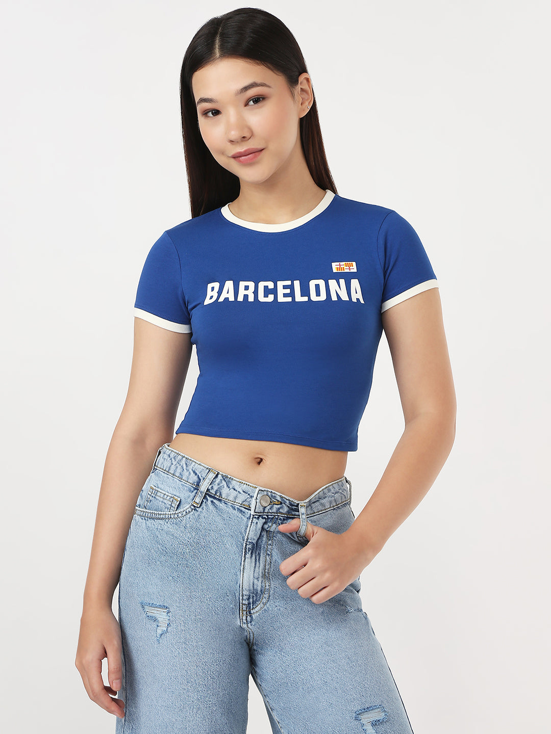 Women Royal Blue Slim Genz T-Shirt