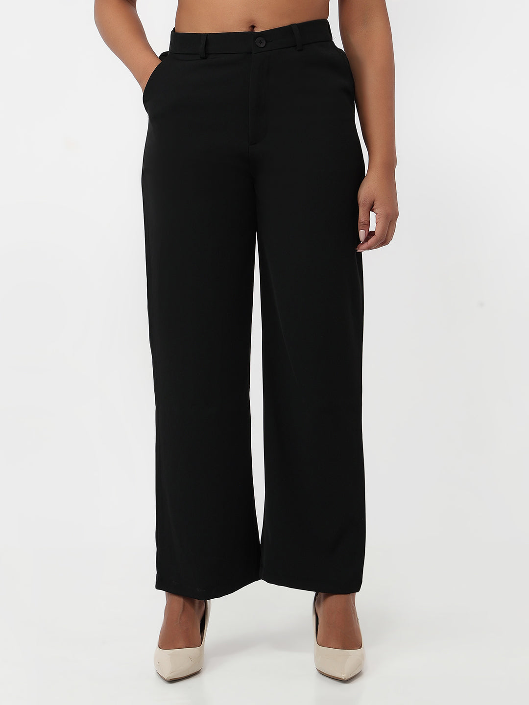 Women Black Wide Leg Korean Pants