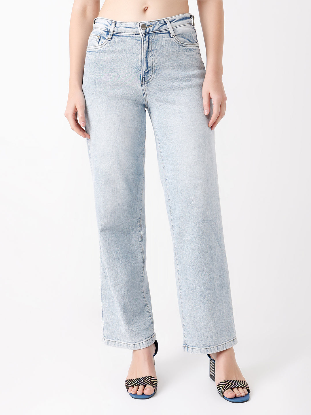 Women Light Blue High Rise Wide Leg Jeans