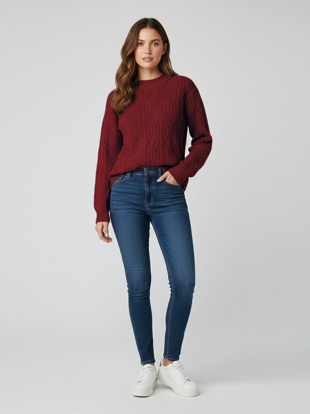 Women Maroon Slim Fit Sweater
