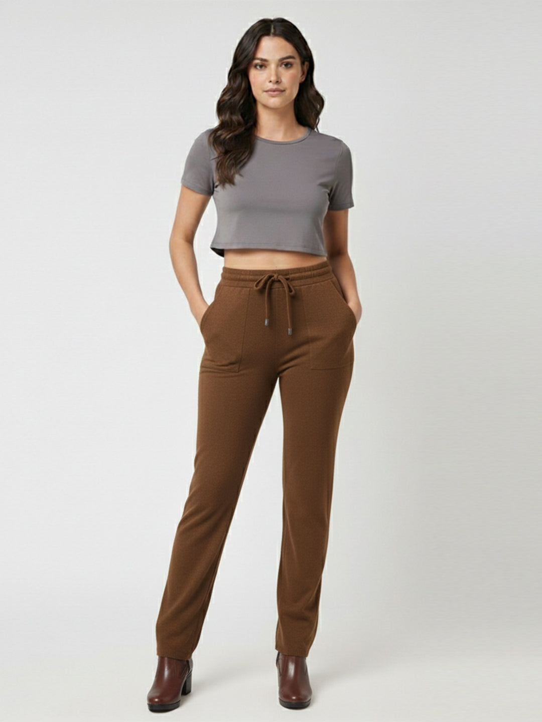 Women Sepia High-Rise Loose Straight Pants