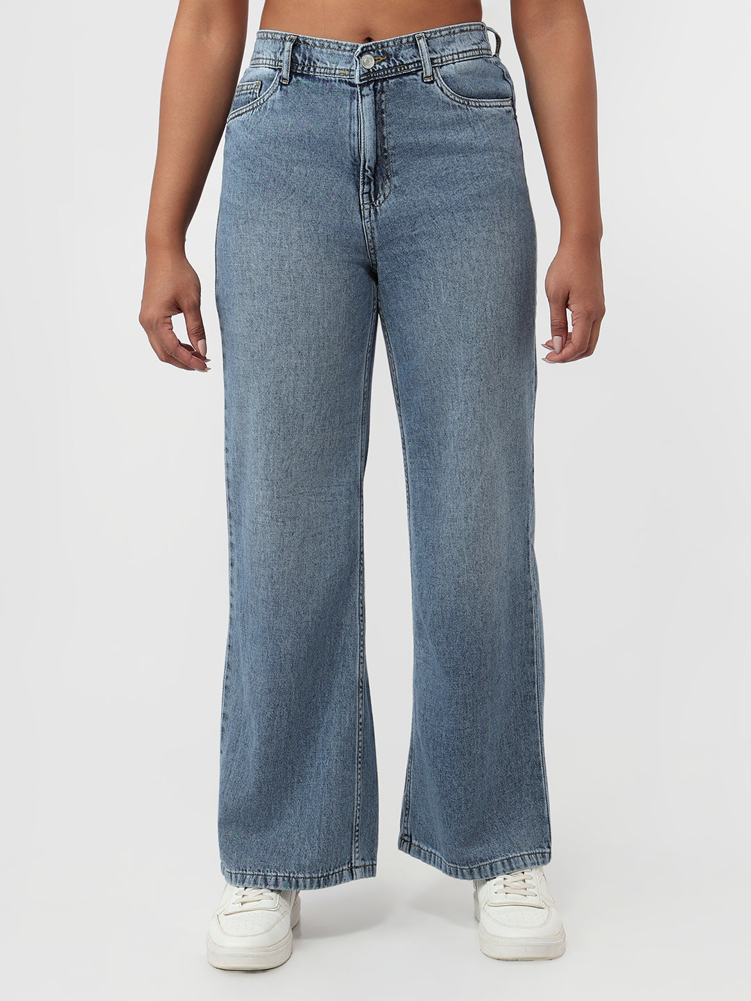 Women Blue Super Wide Leg Jeans