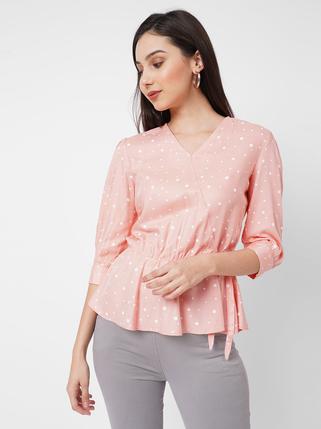 Women Peach Polka Dot Top